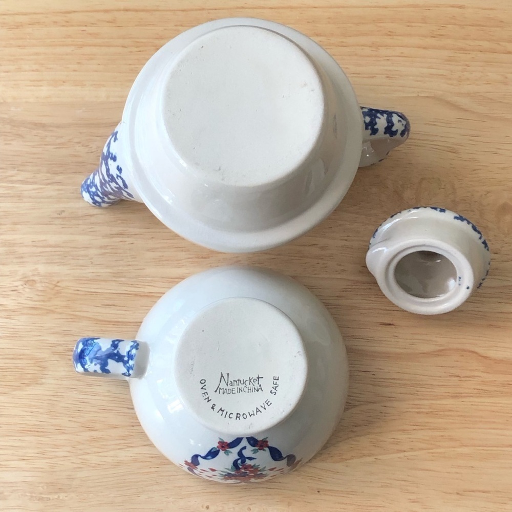Nantucket Country Hearts Stacking Tea Pot & Cup 16oz Tea for One Vintage Ceramic - Picture 13 of 16